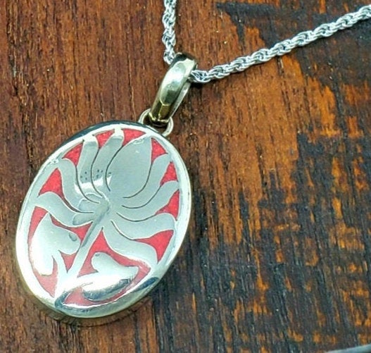 Silver hot Red Lotus Flower Necklace