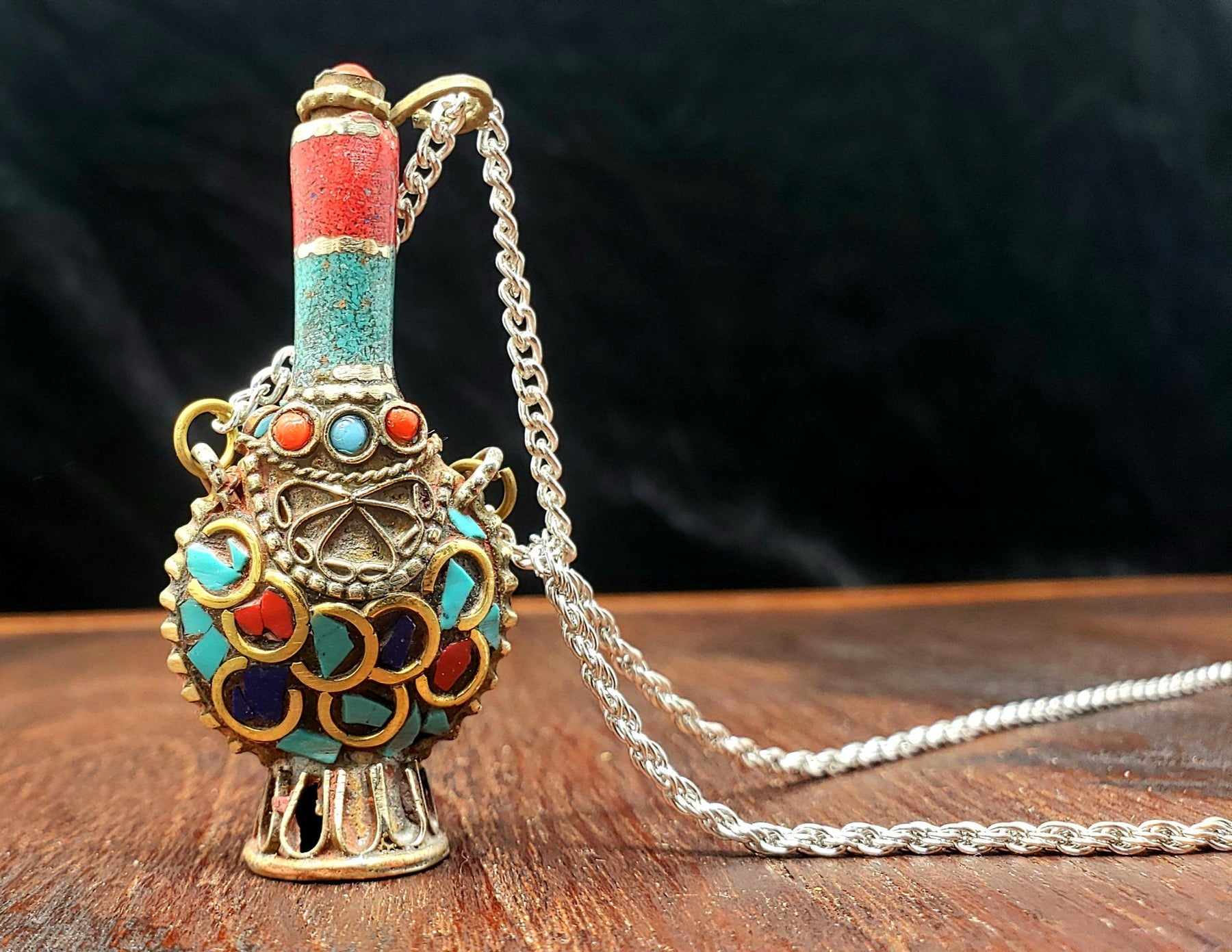 Bottle Necklace With Hidden Spoon Antiqued Copper Finished 