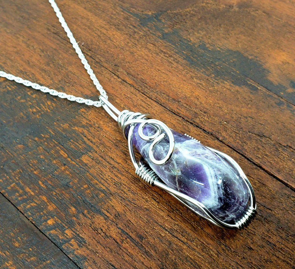 Amethyst Sage Agate Sterling Silver store Wire Wrapped Necklace