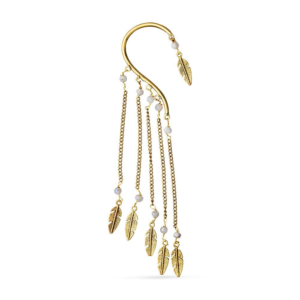 Moonstone Chain Ear Cuff Wrap Gold Cuff Earrings with Chain