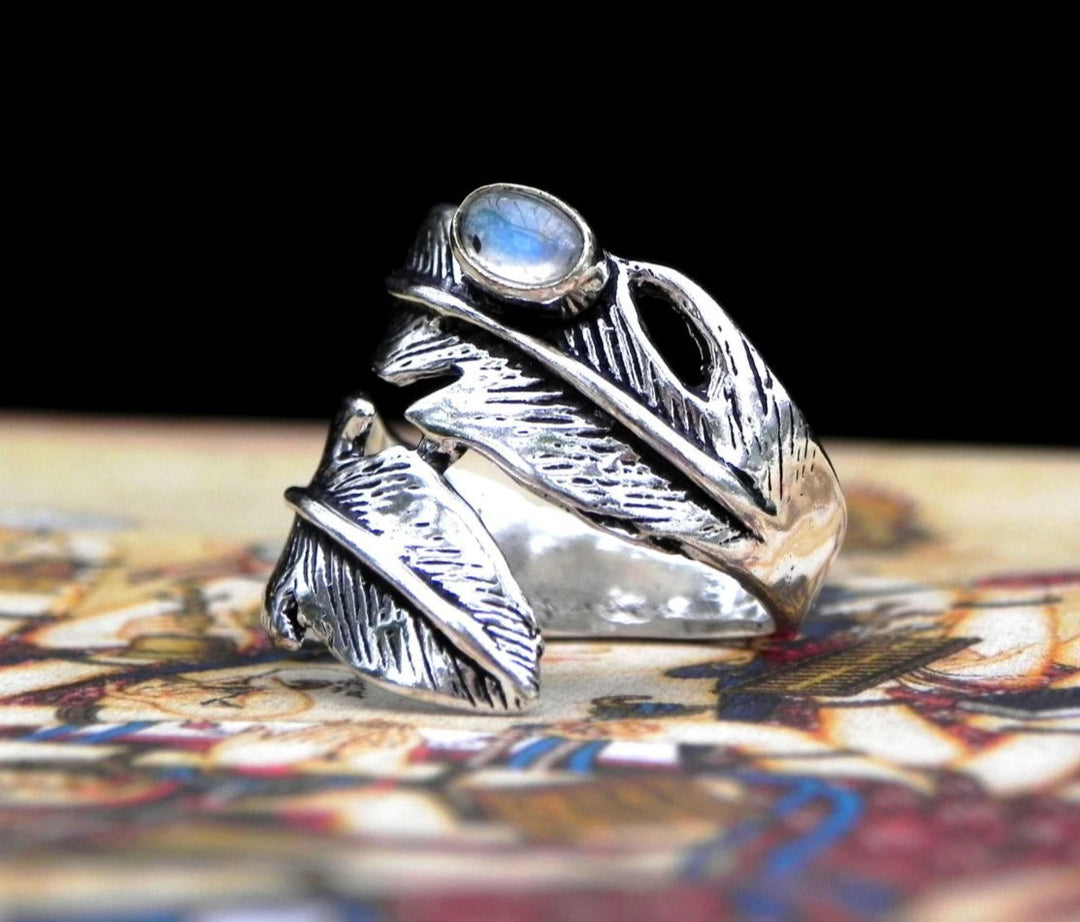 Moonstone Feather Ring